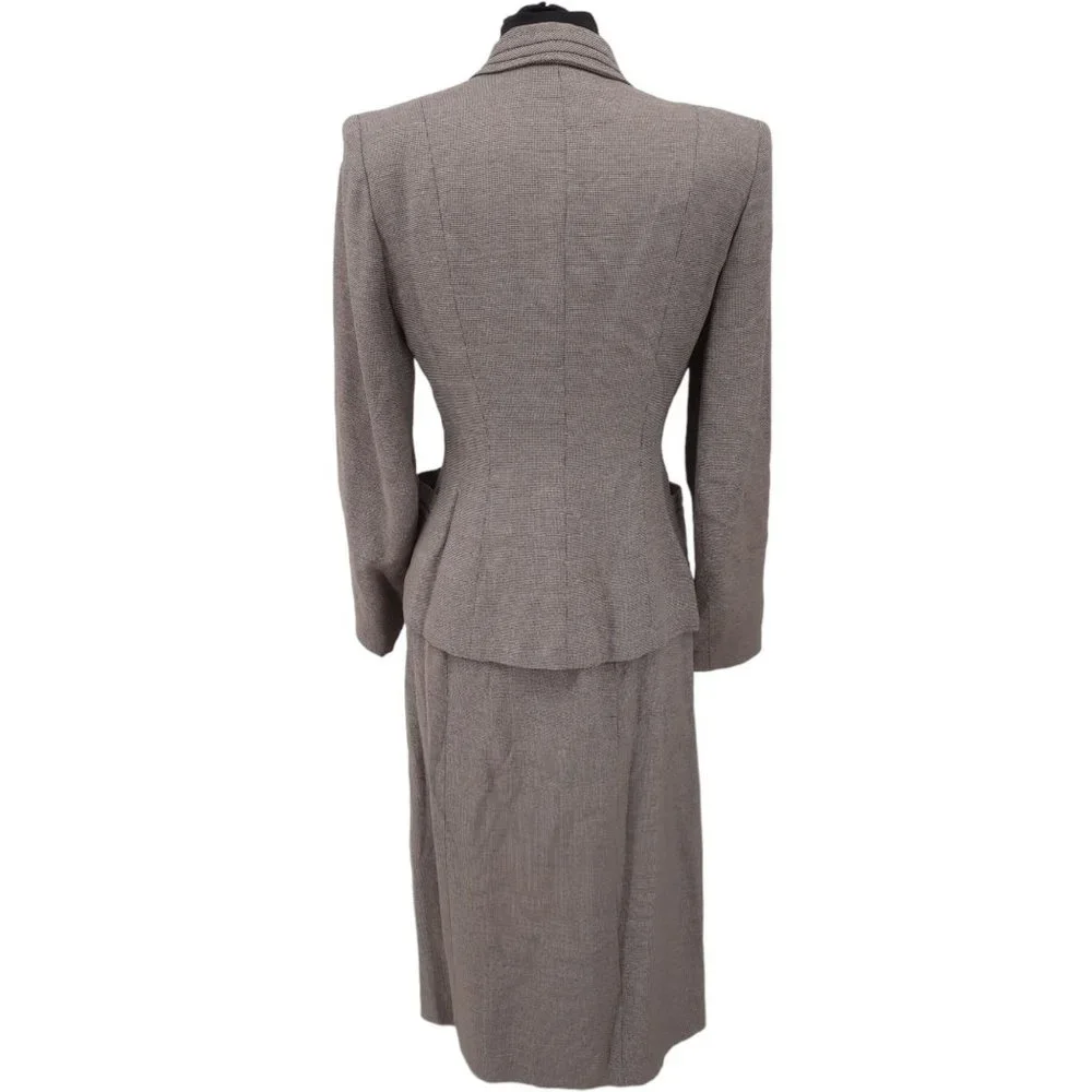 VTG 40s Brown Houndstooth Gabardine Blazer Pencil Skirt Suit Set Size S Neutral - Picture 7 of 11